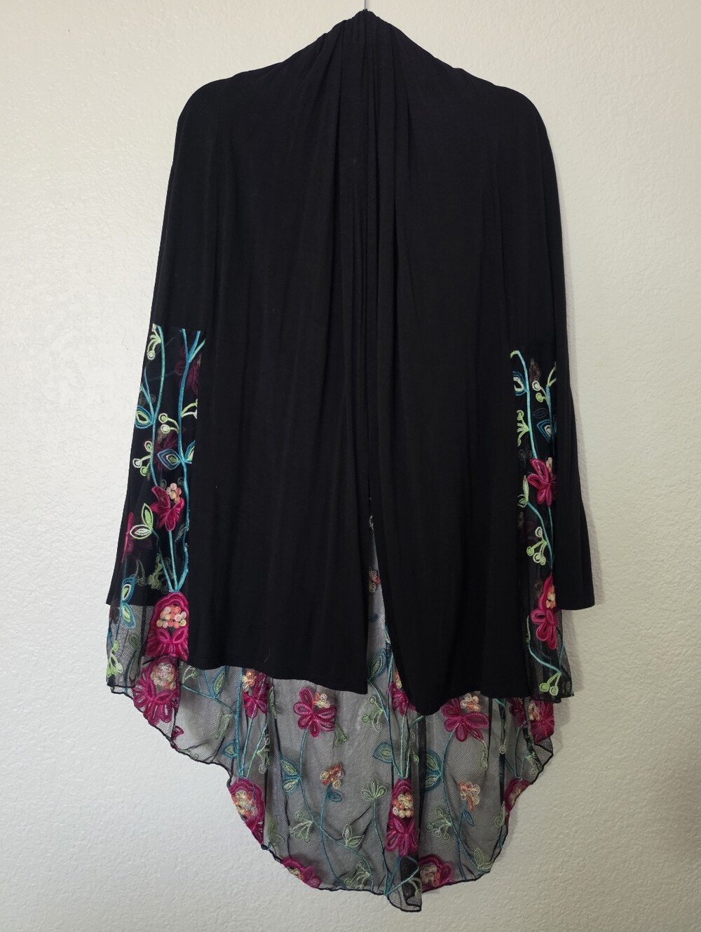 Kim & Cami Embroidered Floral Cardigan in Pink, Teal, Lime on Black